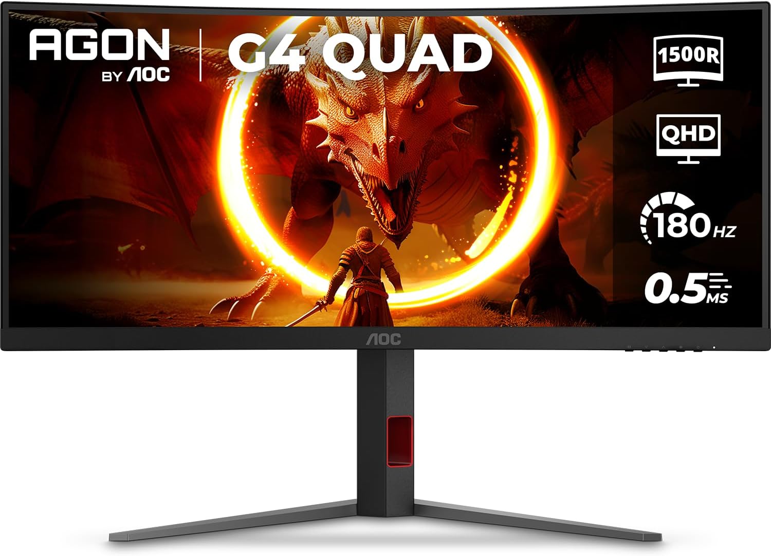 Monitor Gamer Curvo AOC AGON QUAD 34" Ultrawide WQHD 180Hz 0,5ms Base Ajustável U34G4C