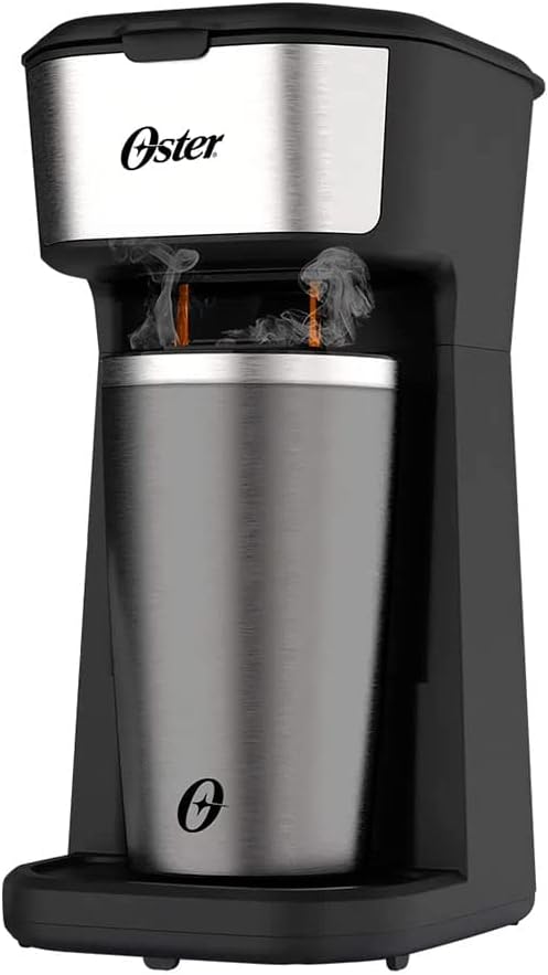 Oster Cafeteira 2Day Inox 2 em 1 com Copo Térmico, 220V, Preto/Inox, 600W, OCAF200